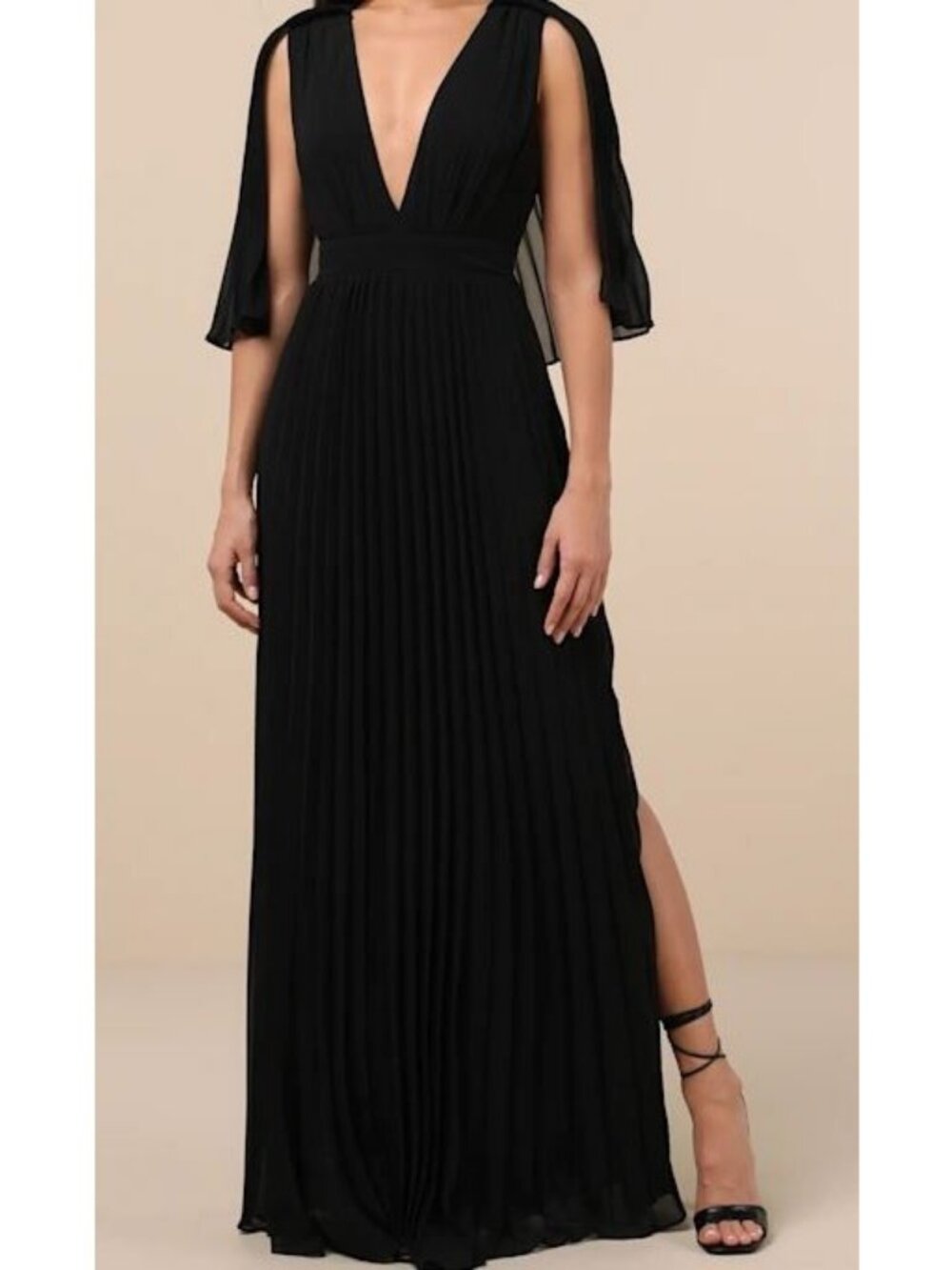 Lulus Majestic Aura Black Pleated Cape Maxi Dress Size Small NWOT